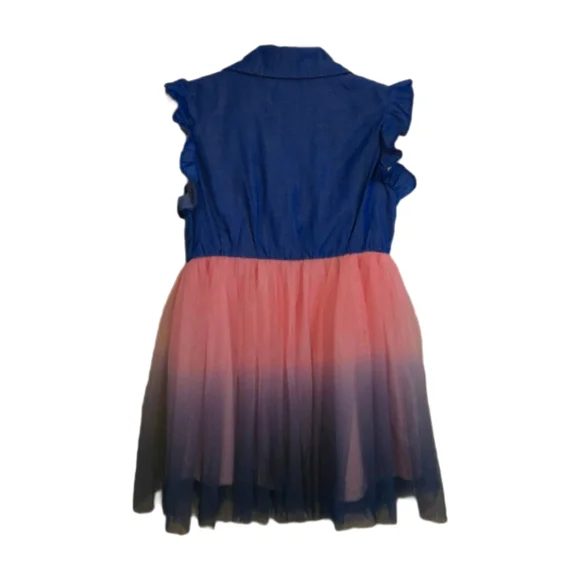 Toddler Girl Ombre Ruffle Trim Mesh Hem Shirt Dress - Picture 4 of 6